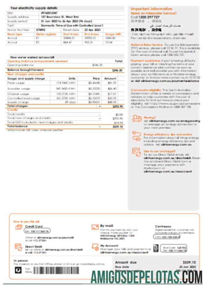 Projeto de lei de negócios de serviços públicos de eletricidade da Alinta Energy, página 2, SCR exemplo